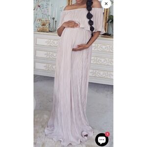 Pink Blush Maternity Off Shoulder Floor Length Dress Size L Baby Shower Dress